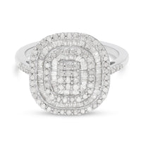 Diamond Cushion Shape Ring in Platinum Over Sterling Silver (Size 10.0) 1.00 ctw