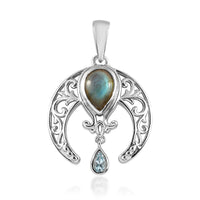 2.50 ctw Malagasy Labradorite and Sky Blue Topaz Fancy Pendant in Platinum Over Copper