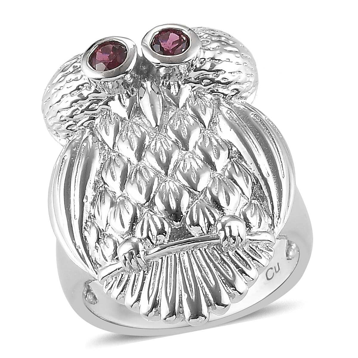 Orissa Rhodolite Garnet Owl Ring in Platinum Over Copper (Size 10.0) 0.30 ctw (1)