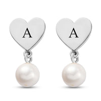 Freshwater White Cultured Pearl Heart Drop Earrings in Platinum Over Sterling Silver
