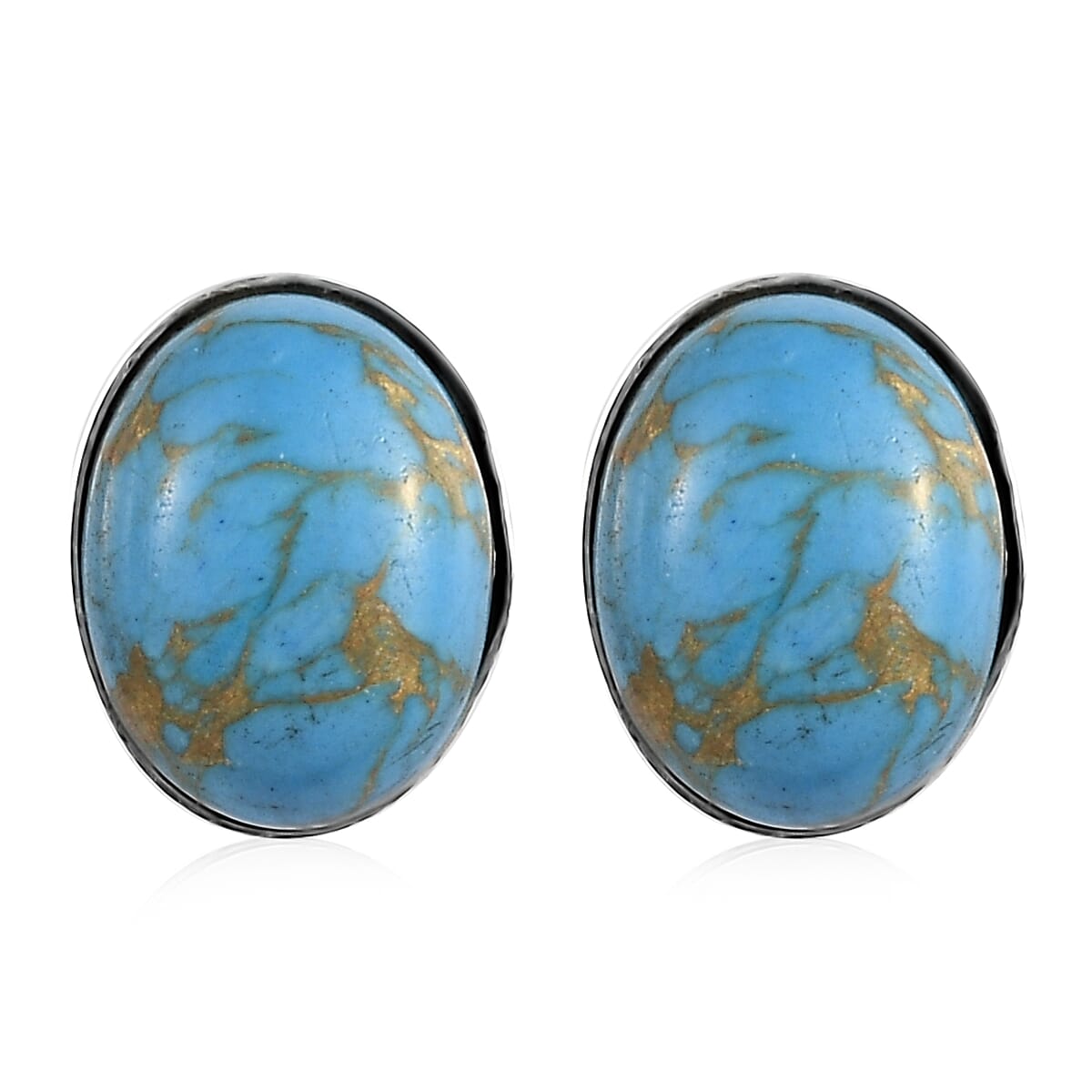 Mojave Blue Turquoise Solitaire Stud Earrings in Sterling Silver 3.20 ctw