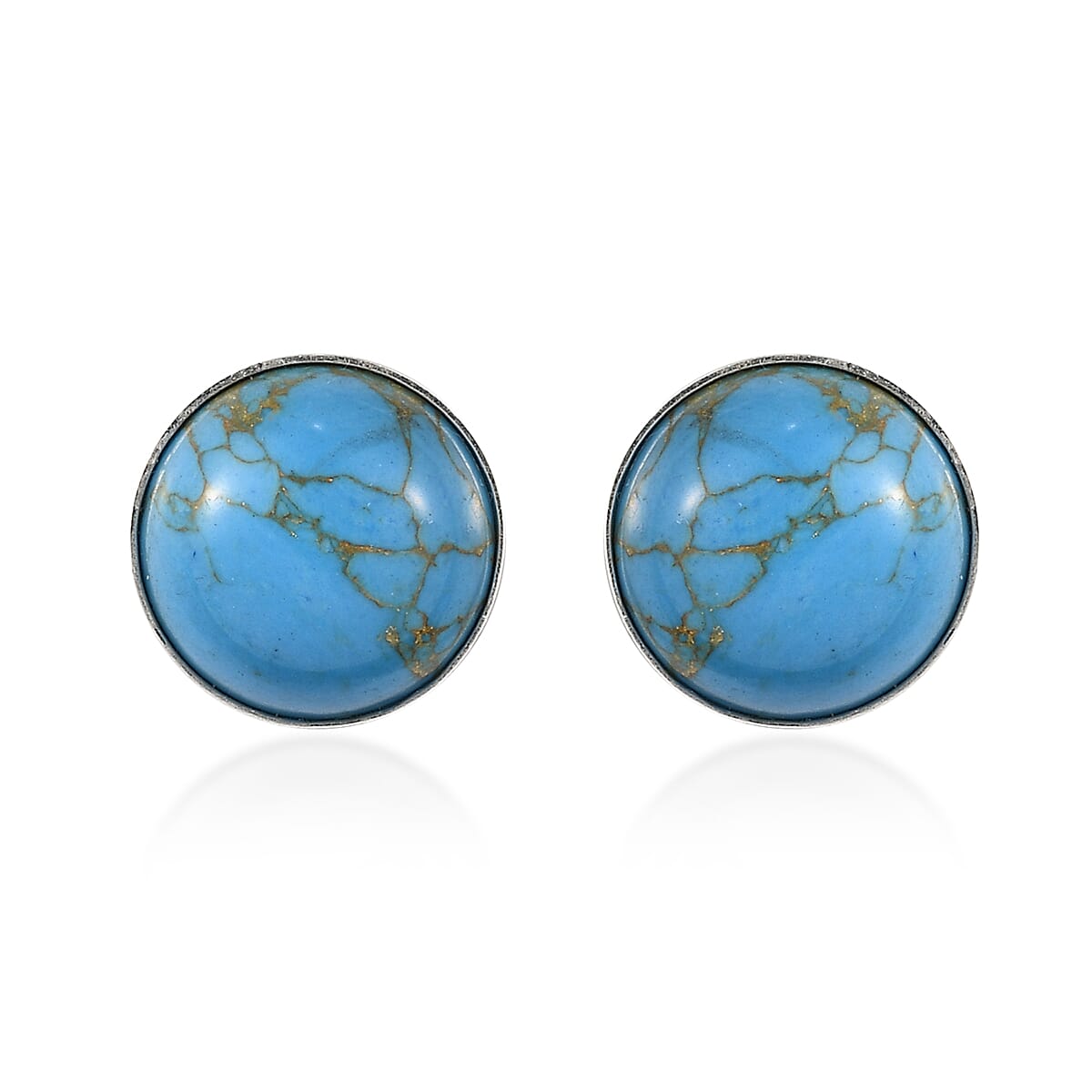Blue Turquoise Solitaire Stud Earrings in Sterling Silver 6.15 ctw