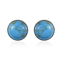 Blue Turquoise Solitaire Stud Earrings in Sterling Silver 6.15 ctw