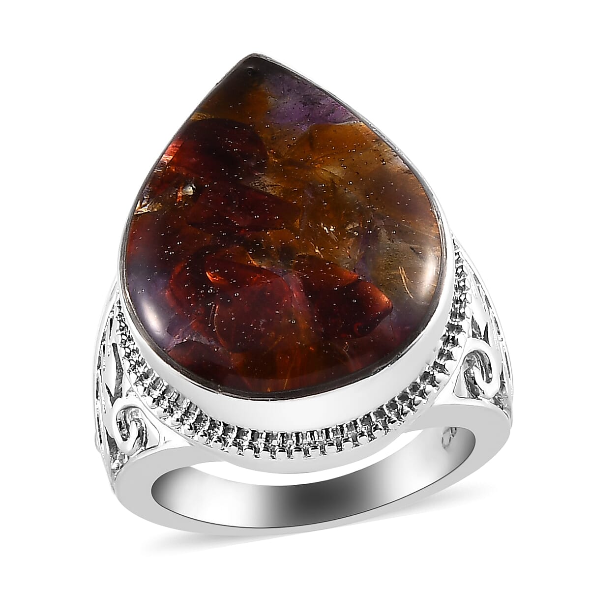Mozambique Garnet, Citrine and Amethyst Chips Ring in Platinum Over Copper with Magnet (Size 6.0) 8.00 ctw (1)