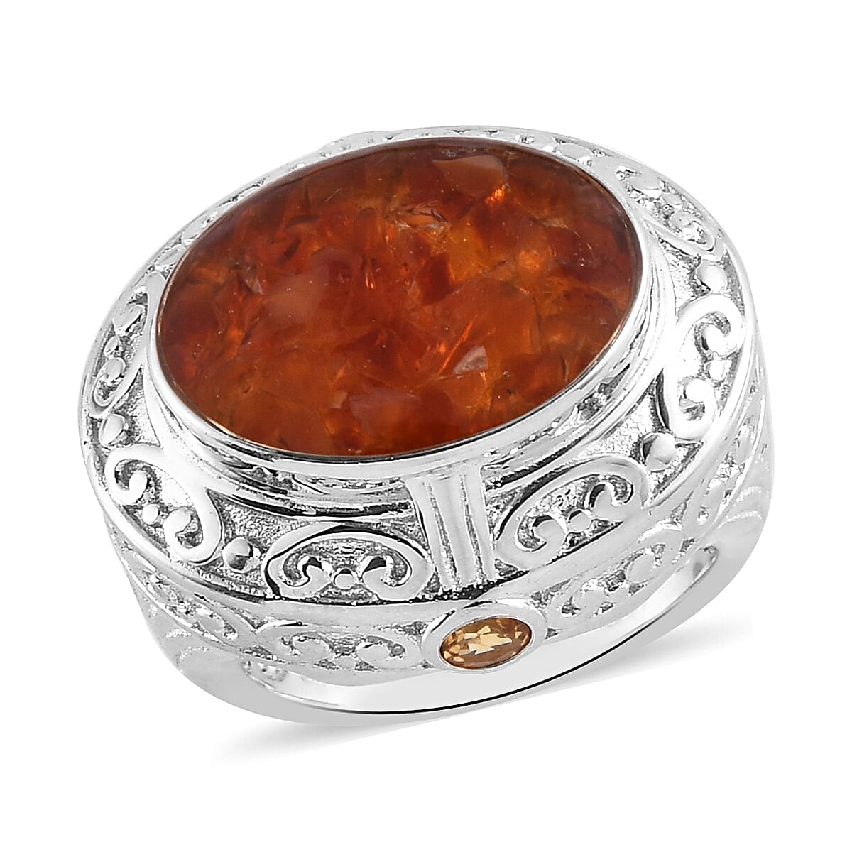 Jalisco Fire Opal Chips, Brazilian Citrine Solitaire Ring in Platinum Over Copper (Size 10.0) 7.50 ctw