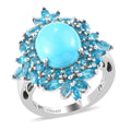 Natural Arizona Sleeping Beauty Turquoise and Malgache Neon Apatite Cocktail Ring in Platinum Over Sterling Silver - Sticky add to cart bar