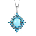 Natural Arizona Sleeping Beauty Turquoise and Malgache Neon Apatite Cocktail Pendant Necklace 20 Inches in Platinum Over Sterling Silver 6.60 ctw - Sticky add to cart bar