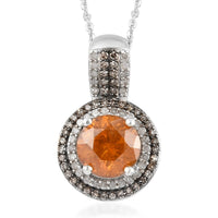 Picos Altos Orange Sphalerite and Natural Champagne and White Diamond Pendant Necklace 20 Inches in Rhodium & Platinum Over Sterling Silver 3.05 ctw