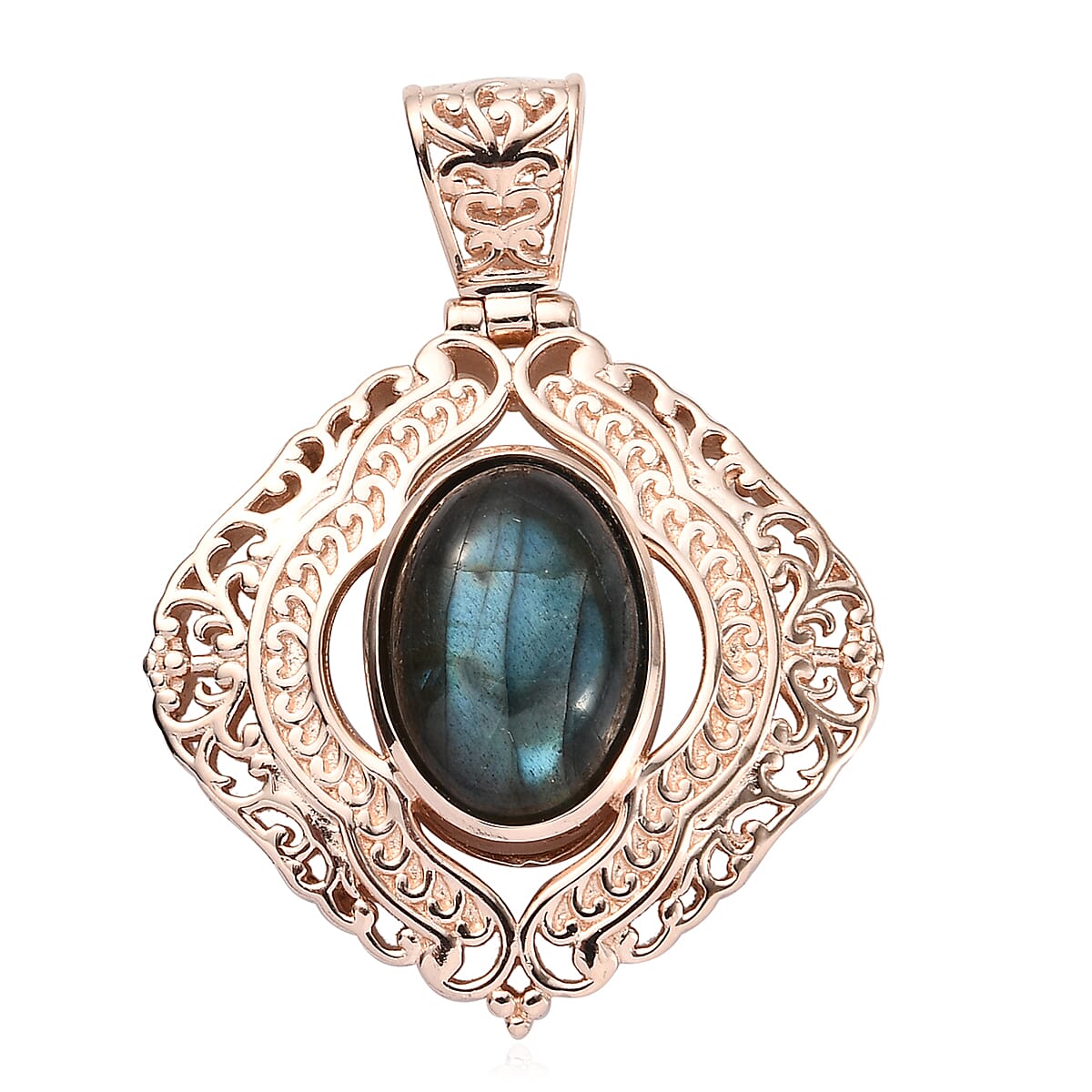 Malagasy Labradorite Pendant in 14K Rose Gold Over Copper with Magnet 6.40 ctw