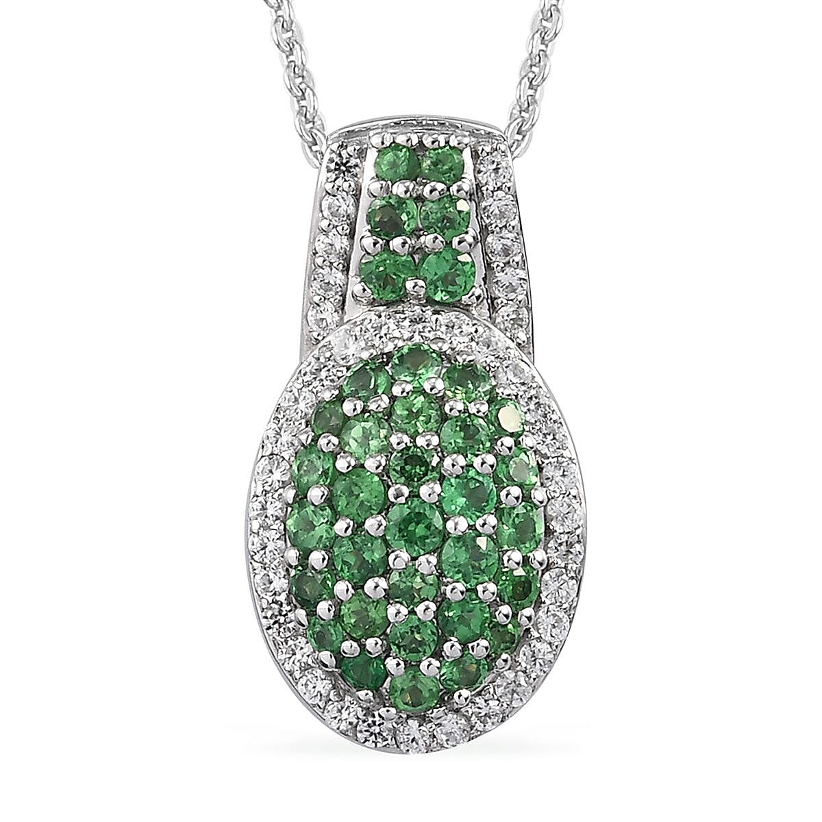 Madagascar Pink Sapphire and Natural White Zircon Cocktail Pendant Necklace 20 Inches in Platinum Over Sterling Silver 1.50 ctw