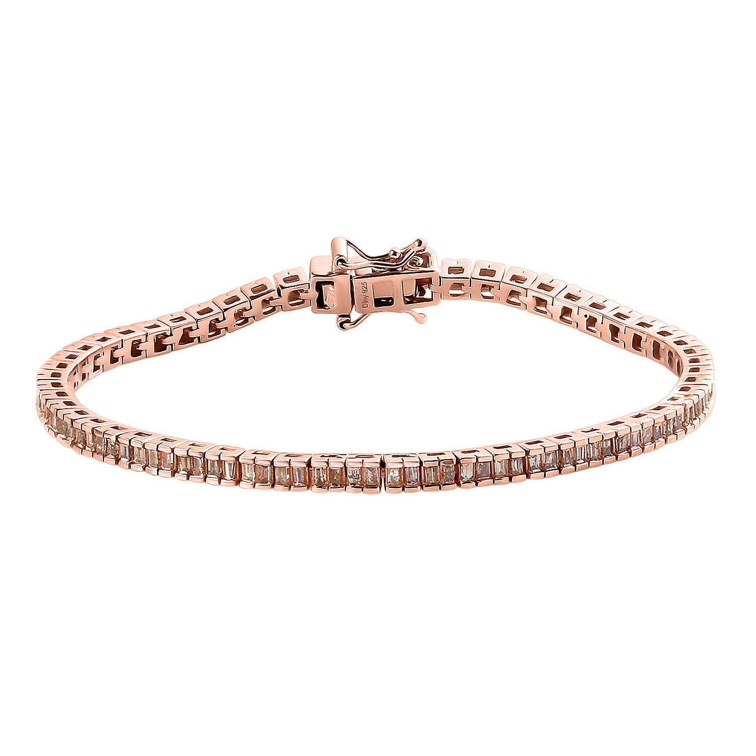 Natural Champagne Diamond Tennis Bracelet in Vermeil Rose Gold Over Sterling Silver (7.25 In) 11.50 Grams 2.00 ctw