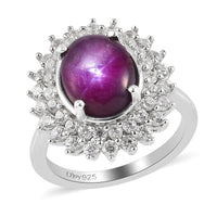 BALI LEGACY Indian Star Ruby and Natural White Zircon Cocktail Ring in Platinum Over Sterling Silver 5.60 ctw