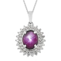 Indian Star Ruby and Natural White Zircon Cocktail Pendant Necklace 20 Inches in Platinum Over Sterling Silver 5.75 ctw - Sticky add to cart bar