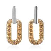 0.15 ctw Blue Diamond Paper Clip Dangle Earrings in Rhodium & Platinum Over Sterling Silver