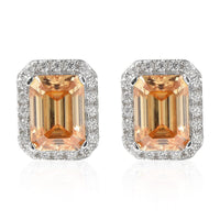 2.35 ctw Yellow Moissanite and White Moissanite Halo Stud Earrings in Rhodium Over Sterling Silver