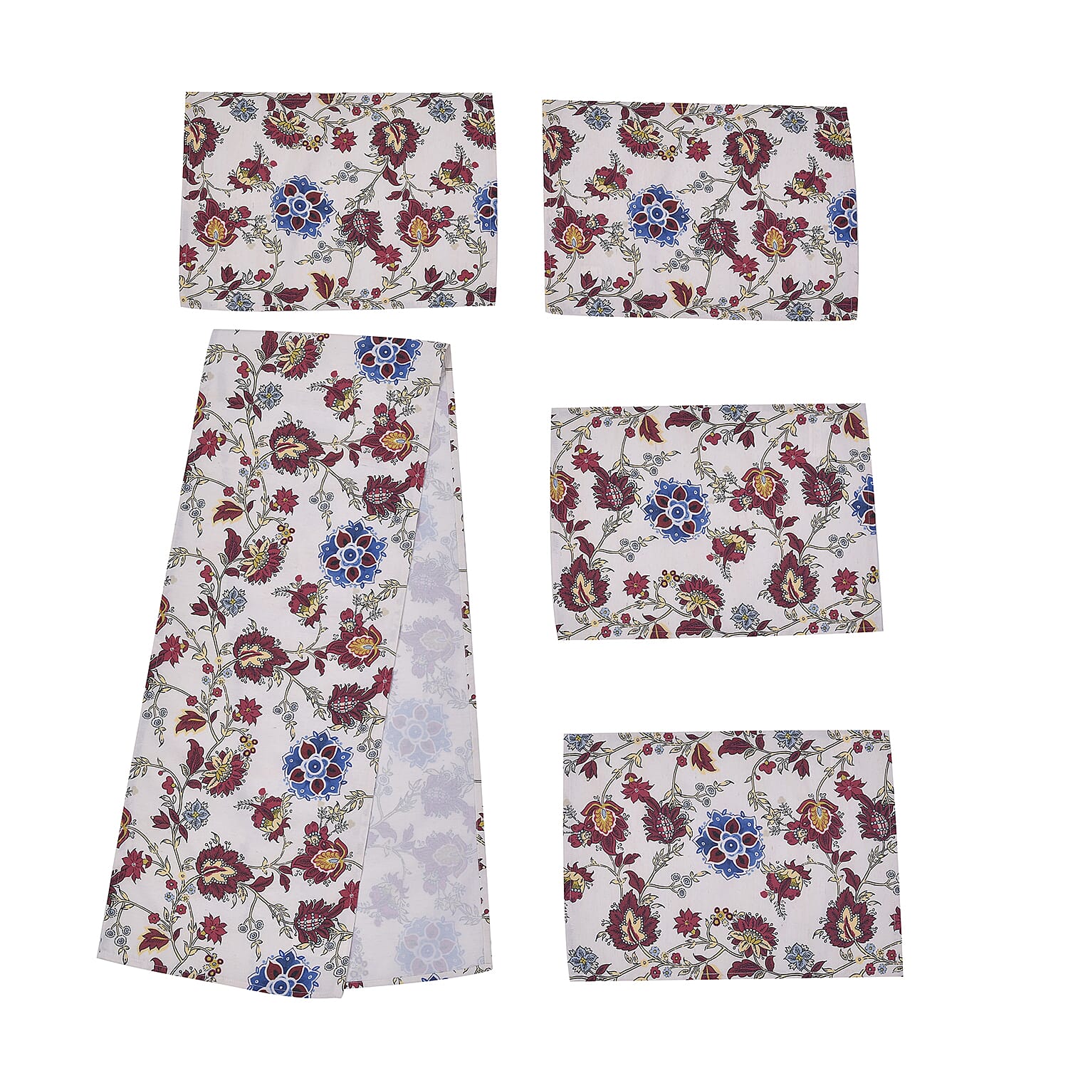 HOMESMART Floral Pattern 70% Polyester, 24% Cotton and 6% Rayon Set of 4 Placemat (13"x18") and Table Runner (13"x72")