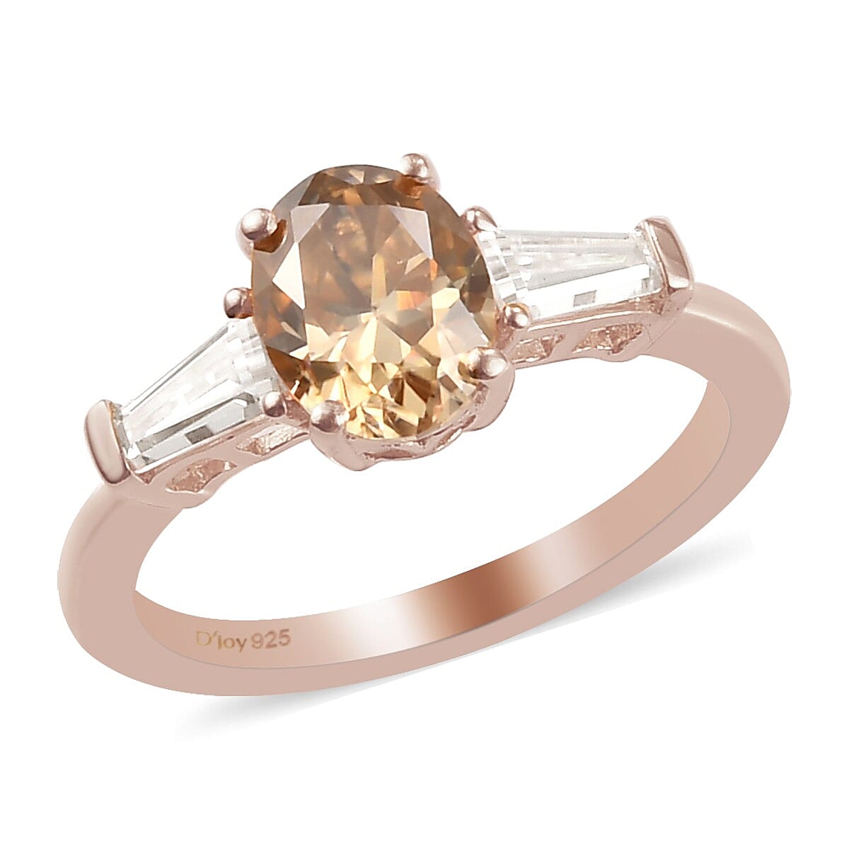 Champagne Moissanite VS and White Moissanite Fancy Ring in Vermeil Rose Gold Over Sterling Silver (Size 8.0) 1.80 ctw