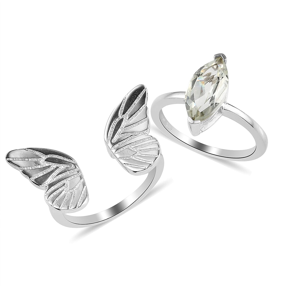 KARIS Montezuma Prasiolite Set of 2 Ring in Platinum Bond 1.60 ctw (1)
