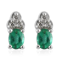 AAA Kagem Zambian Emerald and White Zircon Earrings in Platinum Over Sterling Silver 0.40 ctw