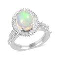 Ethiopian Welo Opal and Diamond Halo Ring in Platinum Over Sterling Silver 1.90 ctw - Sticky add to cart bar
