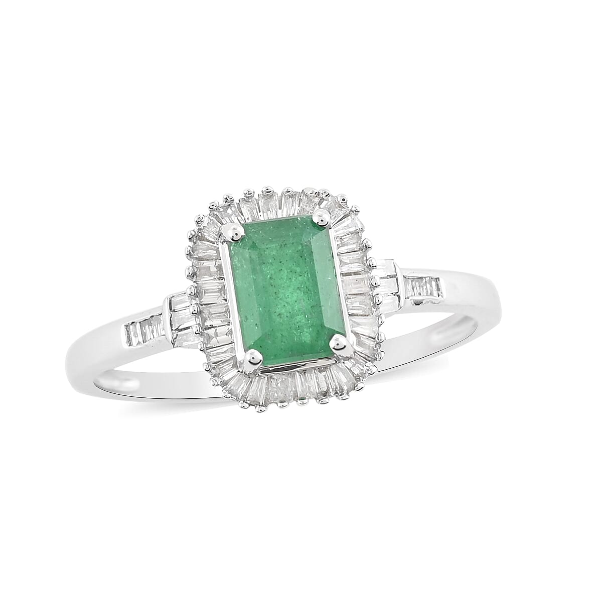 LUXORO 10K White Gold AAA Kagem Zambian Emerald and Diamond Cocktail Ring 2.05 Grams 1.30 ctw