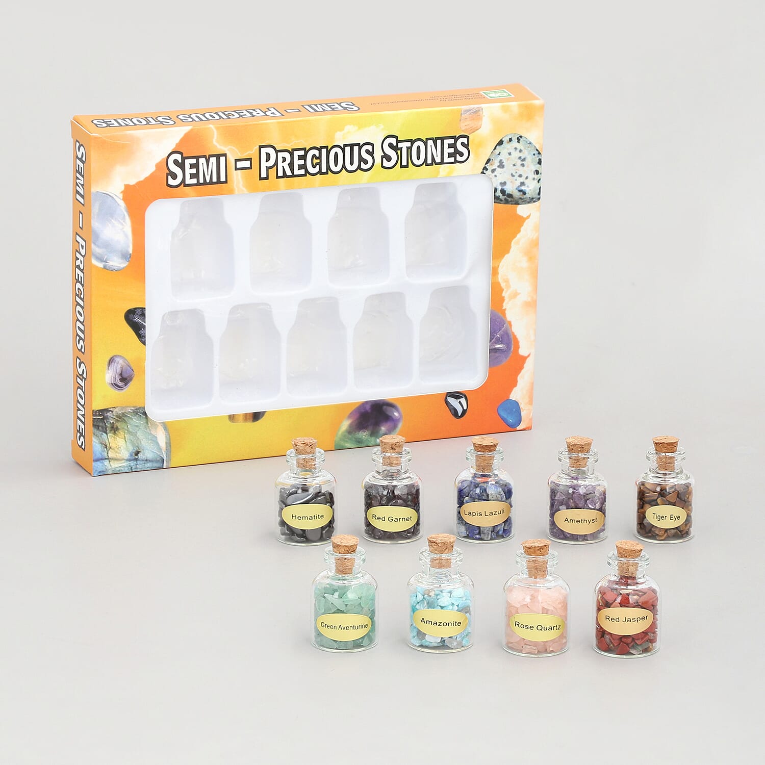 Set of 9 Multipurpose Gemstone Chips Mini Healing Bottles Set