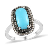 Natural Arizona Sleeping Beauty Turquoise, Natural Champagne and White Diamond Double Halo Ring in Platinum Over Sterling Silver 2.35 ctw