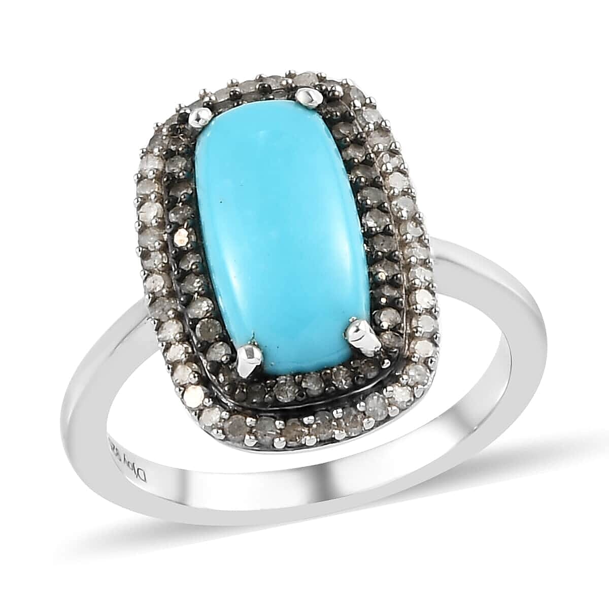 Natural Arizona Sleeping Beauty Turquoise, Natural Champagne and White Diamond Double Halo Ring in Platinum Over Sterling Silver 2.35 ctw (1)