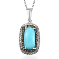 Sleeping Beauty Turquoise and Multi Diamond Double Halo Pendant Necklace 20 Inches in Platinum Over Sterling Silver 2.35 ctw