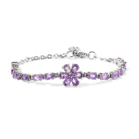 Amethyst Flower Bracelet in Stainless Steel (6.50 In) 7.65 ctw