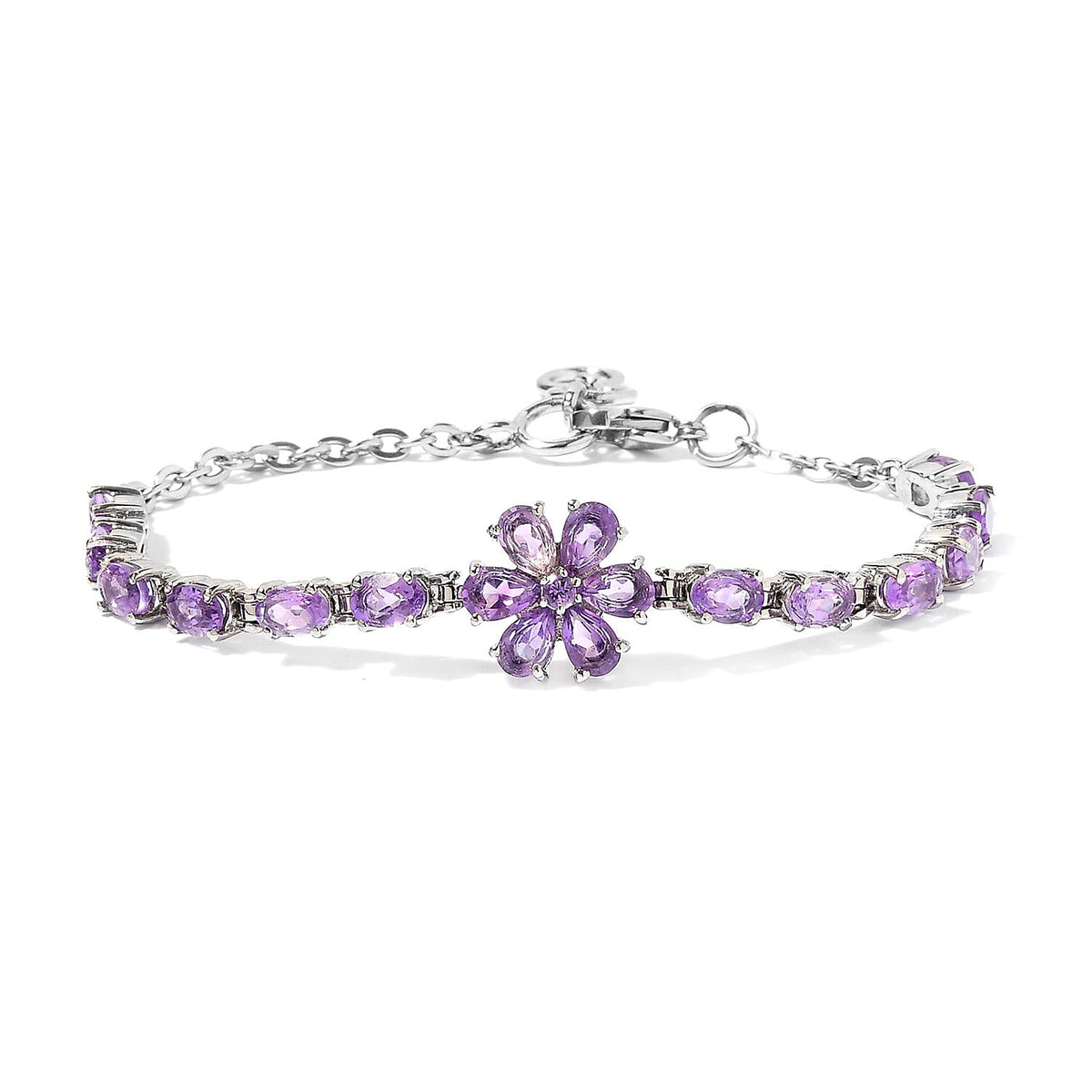 Amethyst Flower Bracelet in Stainless Steel (6.50 In) 7.65 ctw (1)