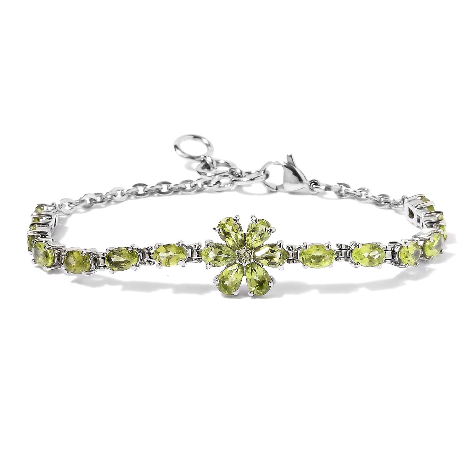 Amethyst Flower Bracelet in Stainless Steel (6.50 In) 7.65 ctw