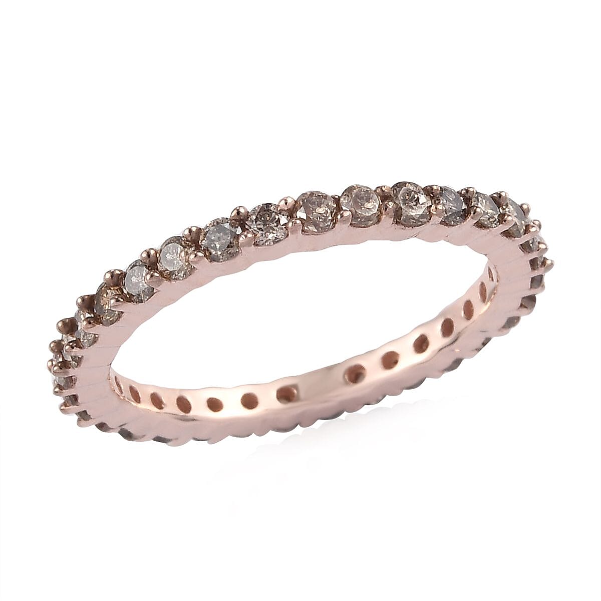 Natural Champagne Diamond Eternity Band Ring in Vermeil RG Over Sterling Silver (Size 8.0) 1.00 ctw