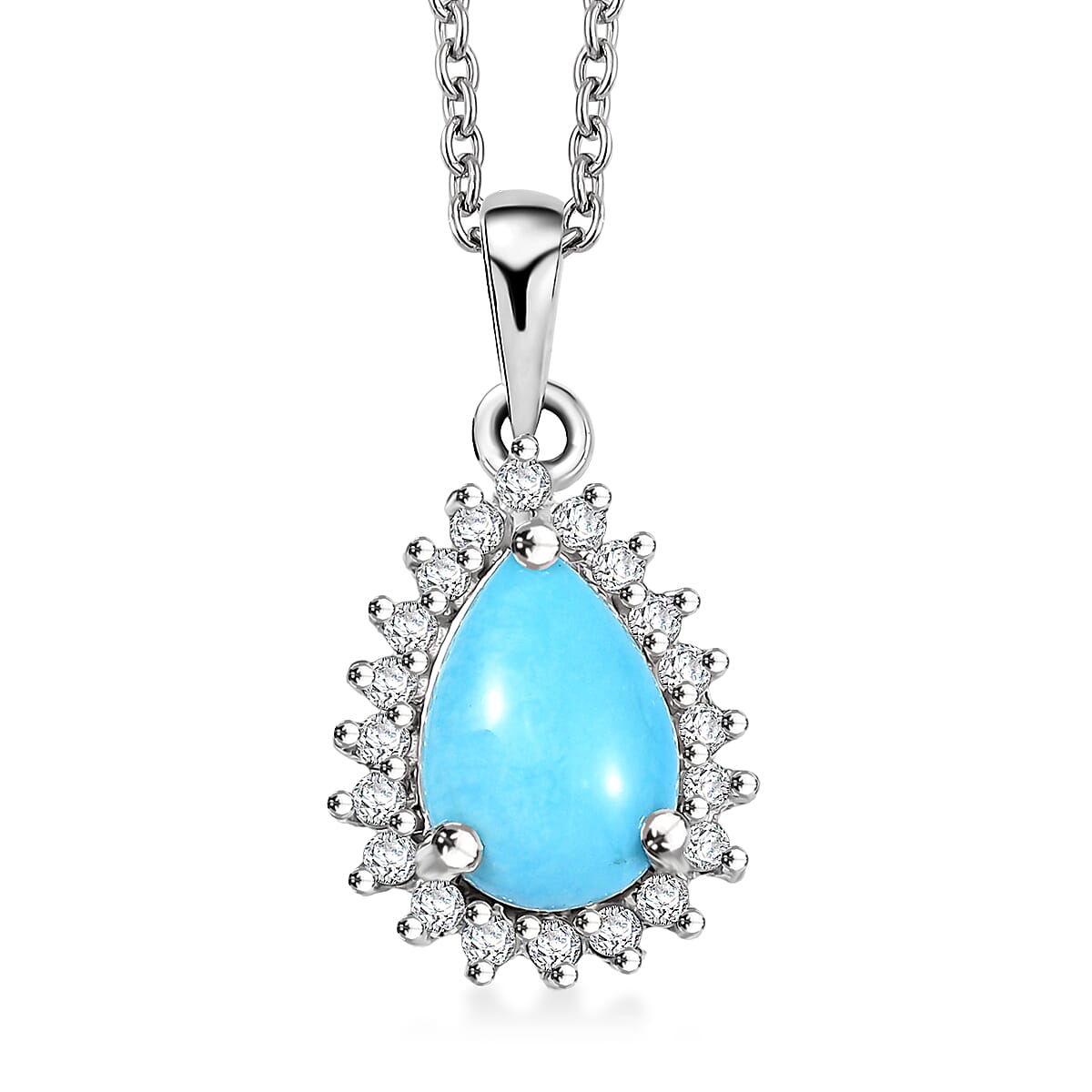 Sleeping Beauty Turquoise and White Zircon 1.00 ctw Pendant without Chain in Platinum Over Sterling Silver