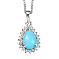 Sleeping Beauty Turquoise and White Zircon 1.00 ctw Pendant without Chain in Platinum Over Sterling Silver
