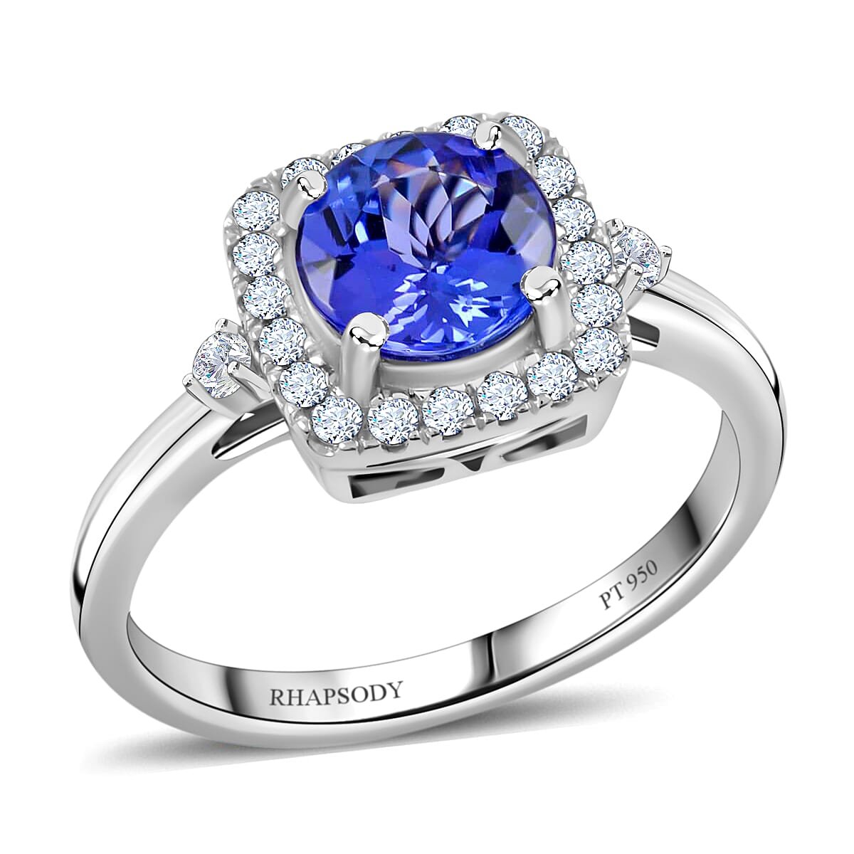 Certified & Appraised Rhapsody 950 Platinum AAAA Tanzanite and E-F VS Diamond Ring 5.70 Grams 1.80 ctw