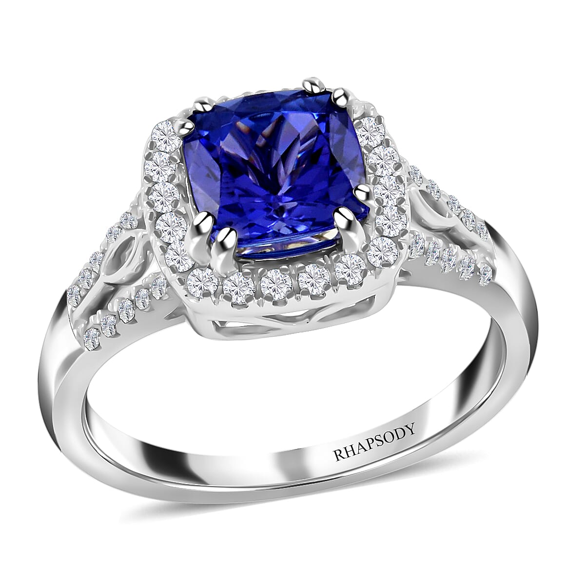 Certified & Appraised Rhapsody 950 Platinum AAAA Tanzanite, Diamond (E-F, VS) (0.30 cts) Ring (Size 9.0) (6.60 g) 2.10 ctw