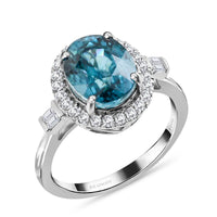 RHAPSODY 950 Platinum AAAA Ratanakiri Blue Zircon and Diamond E-F VS Ring 5.80 Grams 5.70 ctw
