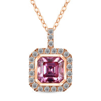 2.00 ctw Asscher Cut Pink Moissanite and White Moissanite Pendant Necklace 18 Inches in Vermeil Rose Gold Over Sterling Silver