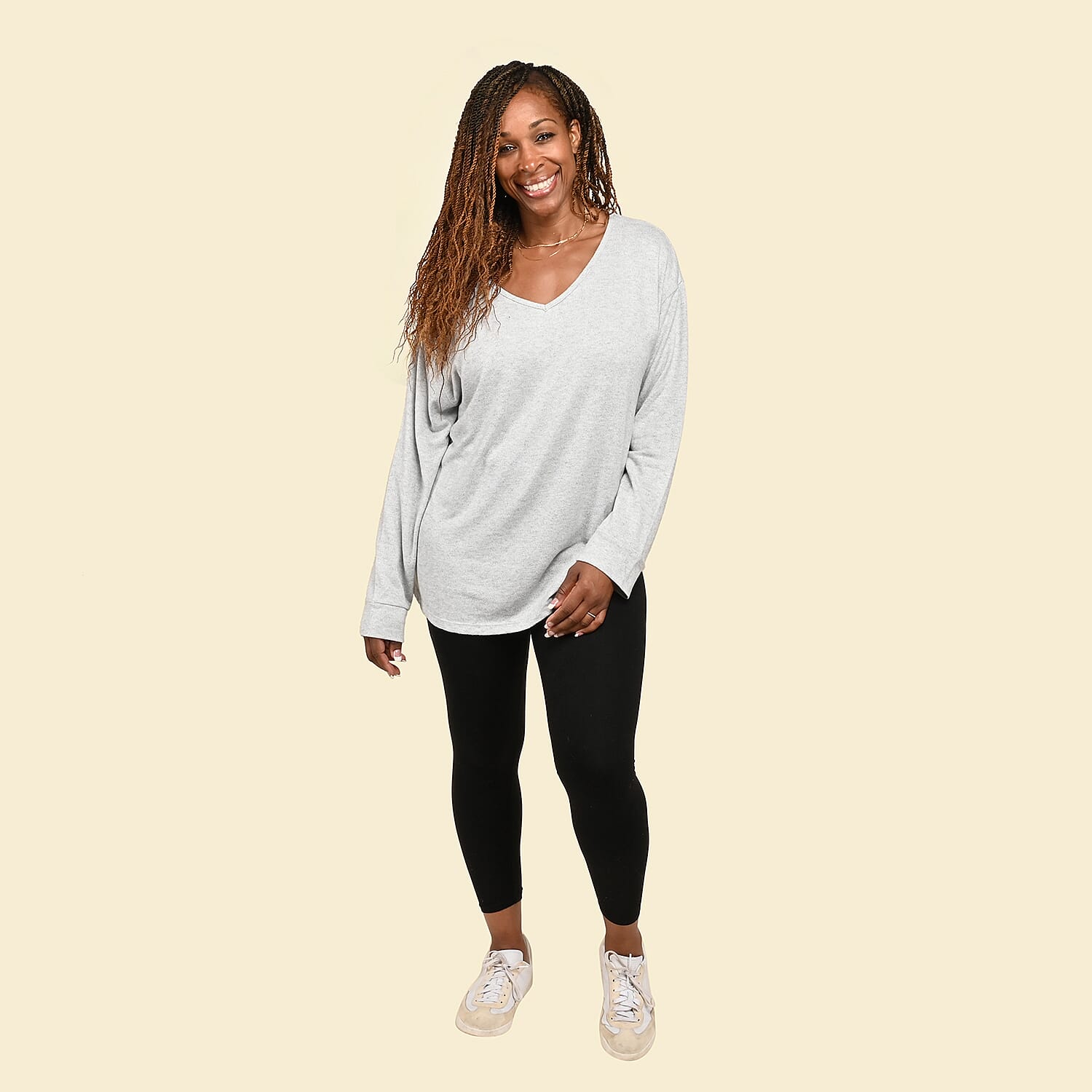 TAMSY Grey Casual Long Sleeves and V Neck Top - S