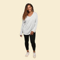 TAMSY Grey Casual Long Sleeves and V Neck Top - S - Sticky add to cart bar
