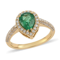 ILIANA 18K Yellow Gold AAA Kagem Zambian Emerald and Diamond G-H SI Halo Ring (Size 10.0) 3.76 Grams 1.50 ctw