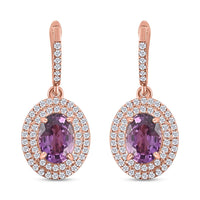 Appraised Iliana 18K Rose Gold AAA Purple Sapphire and G-H SI Diamond Double Halo Dangle Earrings 2.40 ctw