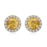 Certified Iliana 18K Yellow Gold AAA Madagascar Yellow Sapphire and Diamond Halo Stud Earrings ,Halo Studs, Yellow SapphireStuds,Yellow Gold Earrings, Diamond Halo Earrings 2.50 ctw