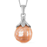 Peach Edison Pearl 10mm Drop Pendant Necklace (18 Inches) in Rhodium Over Sterling Silver