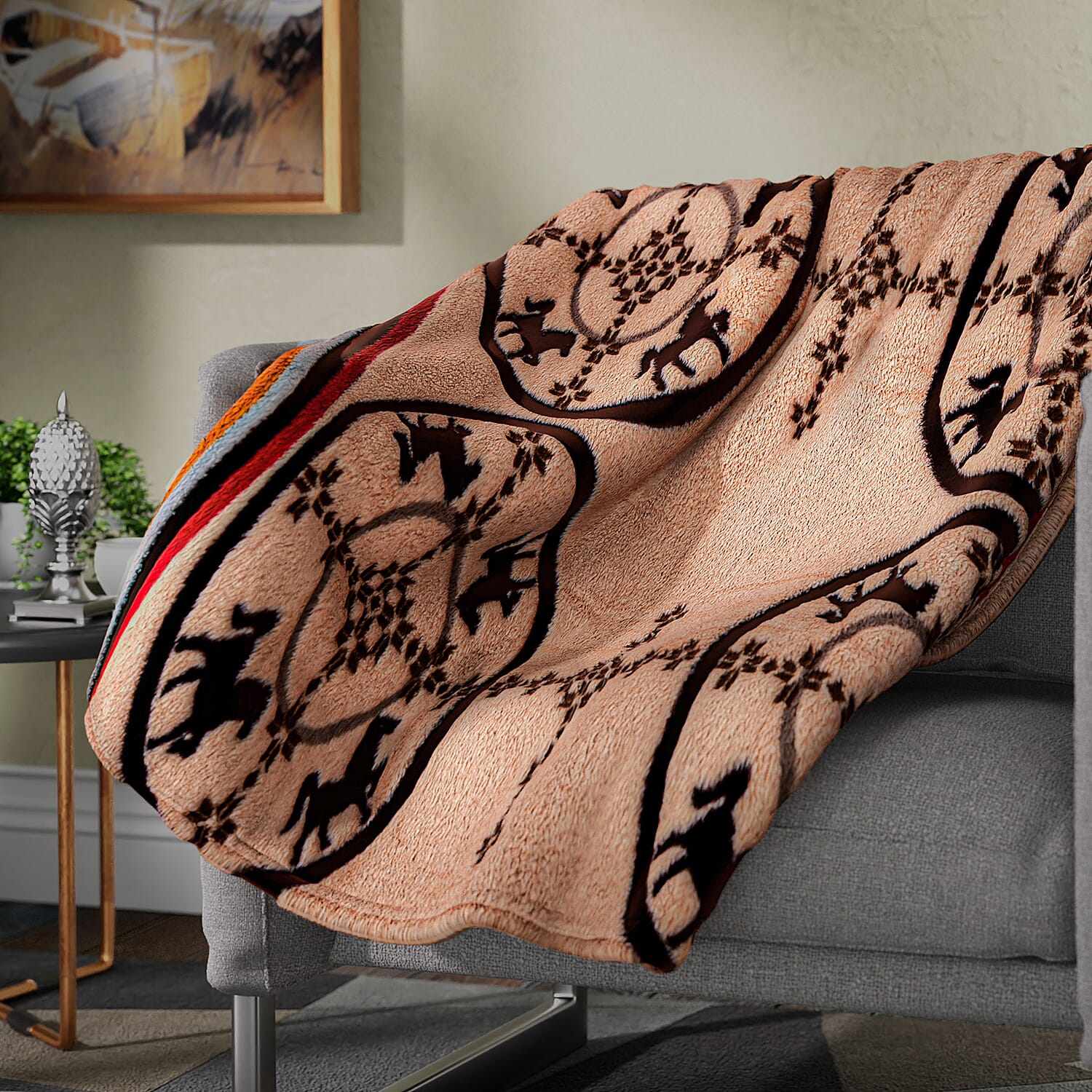 HOMESMART Sand Abstract and Tribal Pattern Sherpa Blanket (60x78, Microfiber)