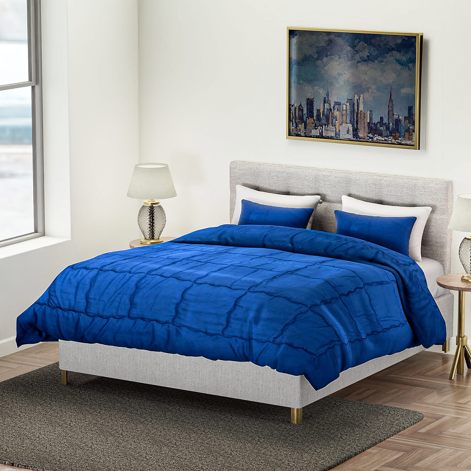 HOMESMART Navy Quilted Pattern Microfiber Comforter (Queen, 90"x88") and Pillow Cover (20"x26")