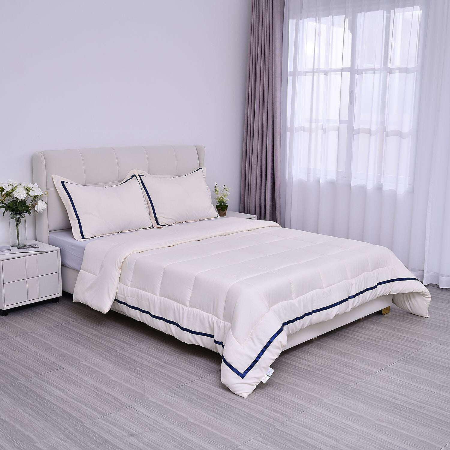 HOMESMART Beige Quilted Pattern Microfiber 3pcs Comforter Set - Queen