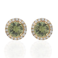 ILIANA AAA Natural Albania Demantoid Garnet and Diamond G-H SI Halo Stud Earrings in 18K Yellow Gold 1.80 Grams 1.30 ctw