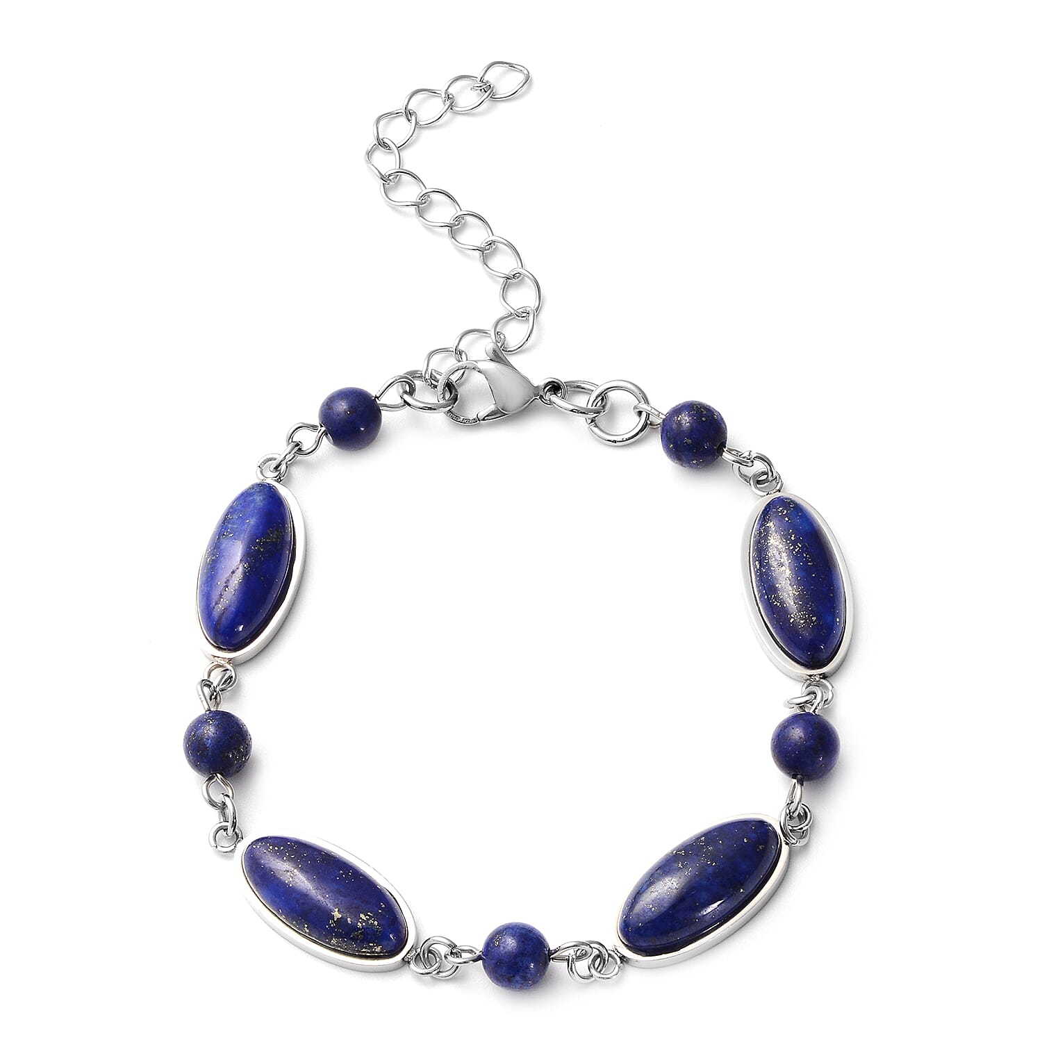 HONG KONG CLOSEOUT DEAL Lapis Lazuli Station Bracelet in Stainless Steel (7.5-9.5In) 37.30 ctw